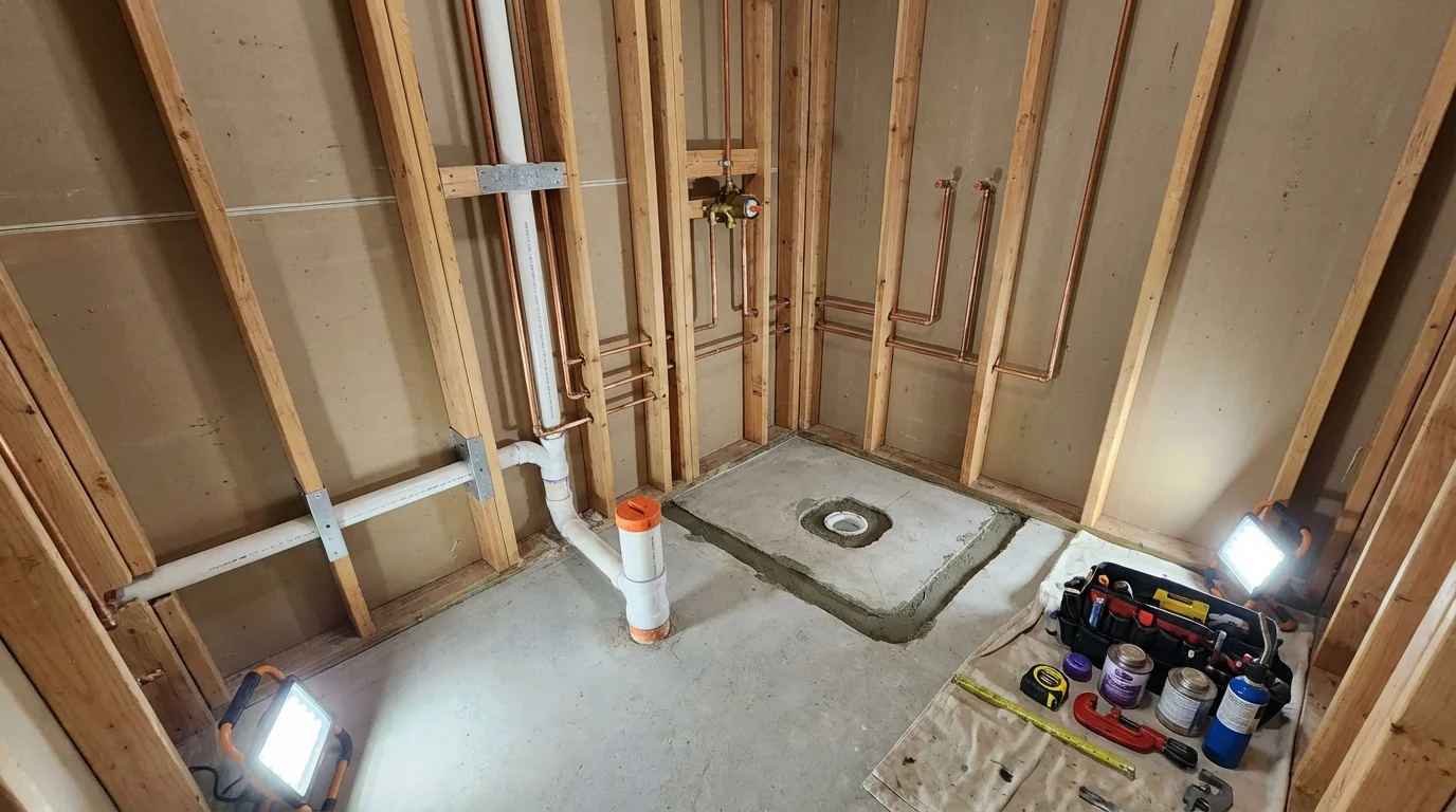 Bathroom rough-in plumbing during remodel by Johns Plumbing LLC in Caruthersville