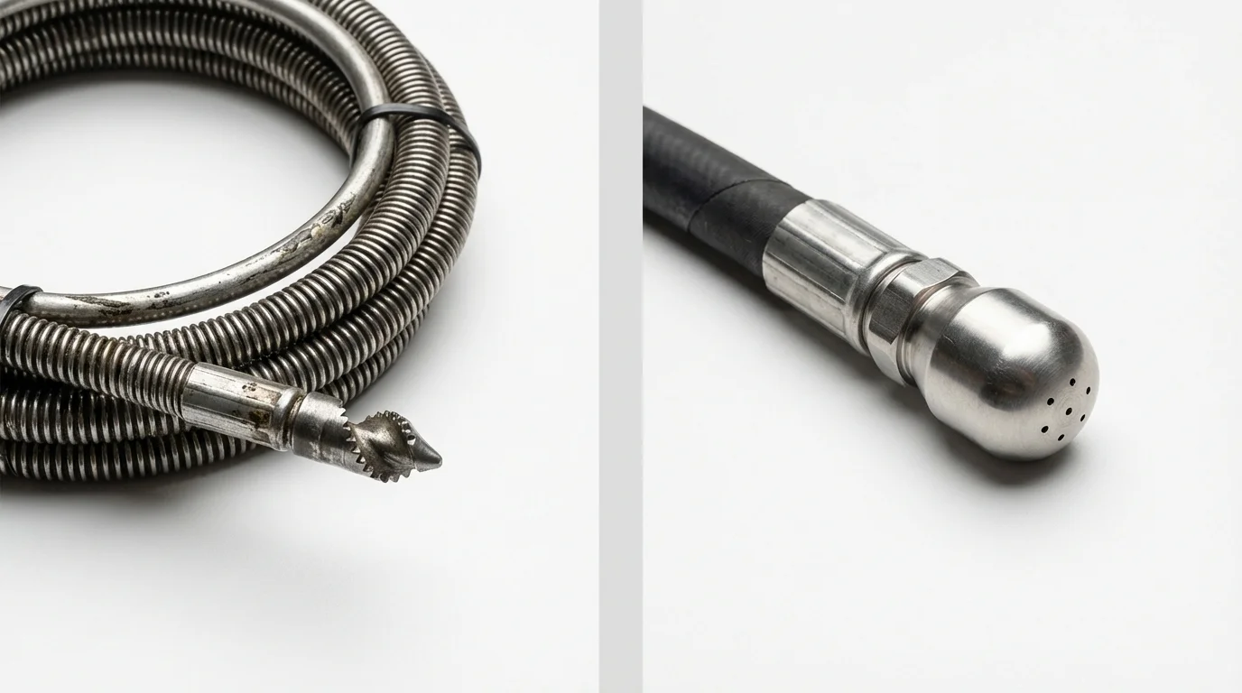 Drain snake cable and hydro jetting nozzle used for drain cleaning in Caruthersville, MO