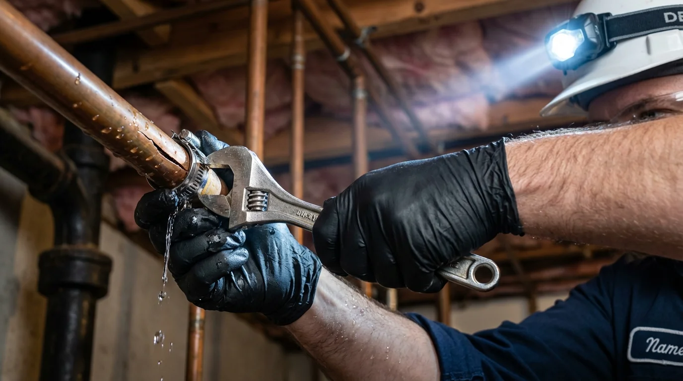 Emergency pipe clamp repair being performed by a Johns Plumbing LLC plumber in Caruthersville