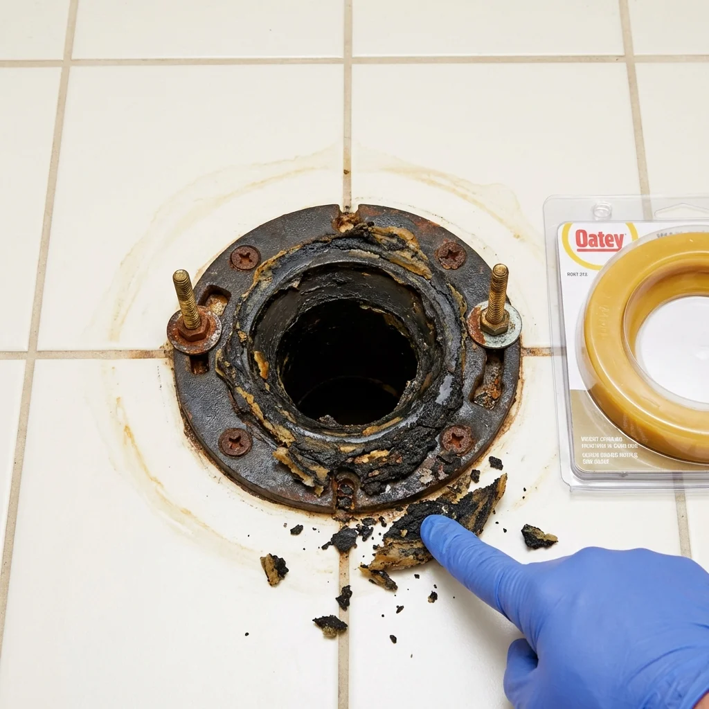 Failed wax ring showing water seepage at the base of a toilet in a Caruthersville, MO home